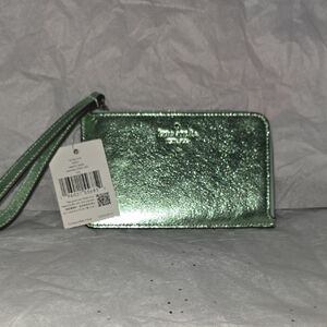 (NWT) Kate Spade Metallic Mint Green Wristlet